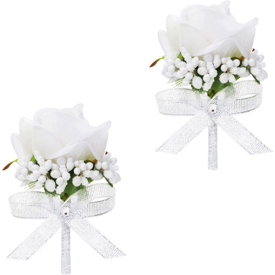Men Grooming Home - White Rose Boutonniere for Men Set